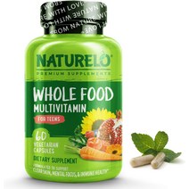 멀티비타민 청소년을 위한 NATURELO Whole Food 종합비타민 - 십대 소년과 소녀를 비타민 및 미네랄 활동적인 어린이를 보충제 유기농 전체 식품 함유 GMO 없음 채식주, [01] 60개(1팩)