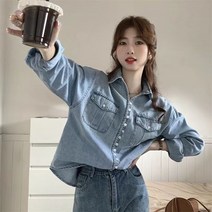 [이꾸띠] 나드리 봄 가을 2040 여성 신상품 많은 곳 버튼다운 카라 데님 개성 있는 스타일 리쉬 원컬러 블라우스