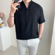 남자 린넨 헨리넥 셔츠 아이스 여름 트임 반팔 차이나 남방