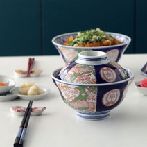 오리엔탈 무늬 뚜껑 돈부리 텐동 덮밥 우동 면기 그릇, 화이트 대 (CF10002)