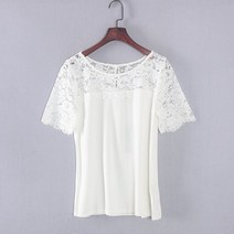 반팔 티 E봄 여름옷 전문점 궤짝을 치우다 여성의류 화이트 라운드넥 레이스 상 블로킹 러블리 39483 4094615328