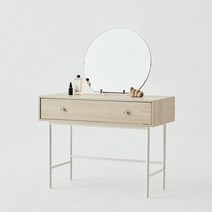 한샘 포에트 우디 콘솔화장대 + 원형 거울, 손잡이 컬러:A형: 웜화이트 (A)