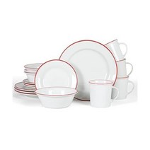 Martha Stewart Cliffield 16피스 도자기 식기 세트 - 화이트 레드 테두리 4인용(16개), Service for 4 (16pcs)