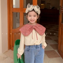 [에리쏭] 주니어 체크 빅카라 블라우스 북유럽 여아코디 봄 아동 키즈 티셔츠 등원룩 데일리룩