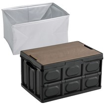 아이엠듀 트렁크 앤 캠핑 접이식 폴딩 박스 56L   우드상판   방수팩 세트, 블랙(폴딩박스)