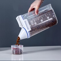 투명 플라스틱 애견 사료 보관통2kg+계량컵 간식통
