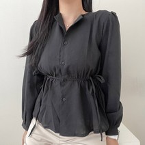 VANANA2 여성 청순 옆 리본 매듭 플레어 퍼프 벌룬 플레어 블라우스