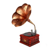 집꾸미기 조형물 빈티지 축음기 레코드 모형 레트로 인테리어 엔틱 소품, A.중형 축음기 청동