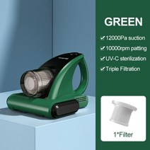 패브릭소파청소 클리너 청소기 세탁 자외선 진드기 제거 장비 12000pa 진공 매트리스 용 무선 핸드 헬드 진공 분리형 필터, 녹색 1pcs 필터