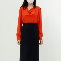 우아한 드레이프 넥라인 쉬폰 정장 블라우스 비서룩 오피스 출근패션 코디 블랙 아이 레드