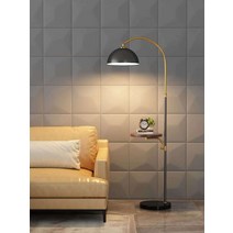 거실스탠드조명 럭셔리 램프 선반 북유럽 장스탠드, 골드+통나무 티 테이블+12W 따뜻한 조명