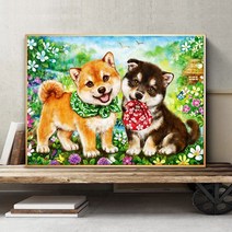 보석십자수 DIY 새로운 예쁜 강아지 늑대 보자기 꽃 선물 자가격리 취미, 풀 다이아몬드60X45CM 지퍼백 나인 다이아몬드