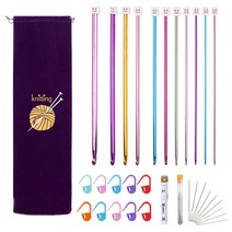 성인용 주최자 케이스가있는 크로 셰 뜨개질 후크 세트 여분의 긴 뜨개질 바늘, 다색, 스테인레스 스틸, 1개