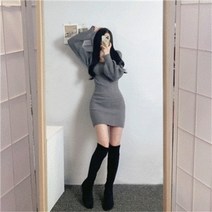 [비위치] 골지 스퀘어넥 벌룬 미니 니트원피스