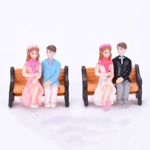 미스토토 테라리움재료 의자 벤치 앉은 신랑 신부 미니어처 웨딩 사람피규어, P1078_벤치에 앉은 신랑신부-화이트 3P