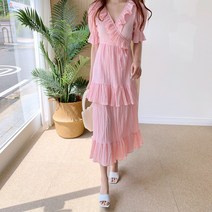 요시아나 [당일발송] 파스텔 프릴 랩 롱원피스 -3컬러