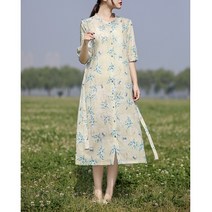 여름 미디치마 원피스 모시메리 플라워 클래식 가볍다 빅사이즈 단아한 여성 청상 반팔 밑단 트임 하프기장 4817523888