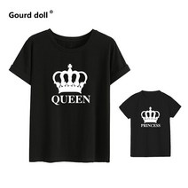 가족사진 의상 패밀리룩 왕관 공주 가족 일치하는 옷 엄마와 나 어머니 딸 아기 소녀 코튼 티셔츠