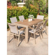 야외바베큐장 테라스 야외 플라스틱 나무 테이블과 의자 안뜰 정원 발코니 캐주얼 식탁과 방수 및 자외선 차단제, [17] 옵션 의자 6개 긴 테이블 160개 램프 로마