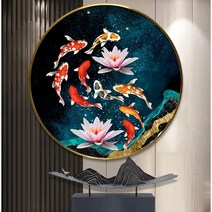 부귀 구어도 연꽃 축제 보석십자수 원형 액자 세트 큐빅페인팅 선물용 집에서취미 diy 키트, 90X90cm