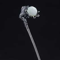 헤어 비녀 올림머리 한복 장식 핀 뒤꽂이 은부채 헤텐비취연꽃 순은 심플 모던 고풍