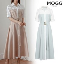 모그핑크 벨티드 배색 셔츠원피스 THC0CBE10 HMI