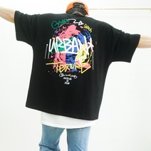 아크릴 백프린팅 워싱 오버핏 박스 반팔 빅사이즈티셔츠