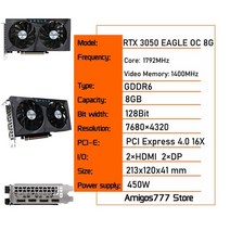 그래픽 카드 nvidia rtx 3050 카드 gddr6 8gb rtx 3050 게임, 3050 독수리 oc