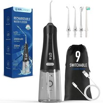 치아 청소용 350ML 워터 픽 무선 LCD 디스플레이가 있는 충전식 덴탈 플로서 IPX7 방수 9가지 모드 4가지 제트 팁 타입 C 충전 여행 및 가정용 휴대용 USA 미국
