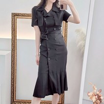비니케이즈 무배 벨트세트 린넨 더블자켓 머메이드 롱 하객 결혼식 상견례 오피스 반팔 트렌치 원피스 3컬러