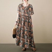 여름 페이즐리 원피스 코튼 린넨 맥시 오버핏 엄마옷 중년 빈티지 보헤미안스타일 y08