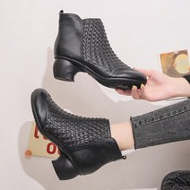 몬드스팟 5cm 사각자임 인조가죽 중년 워커 부츠 블랙 (DM990)