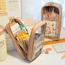오루아 대용량 귀여운 캐릭터 투명 중학생 필통, 러블리베어