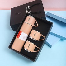 304 더블 스테인레스 스틸 진공 플라스크 선물 세트 보온병 보온 여행 비즈니스 자동차 물병 차 컵 음료 용기, 500 미리리터, 10 pink set with box