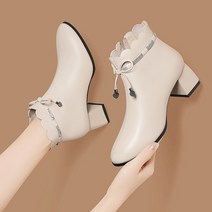 Norbei 가을겨울 여성용 앵클 장화 큐빅 스퀘어힐 미들힐 5cm