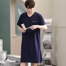 남자 원피스 치마 잠옷 남성용 빅사이즈 홈웨어 모달 심플 여름 얇은 반팔 편안한