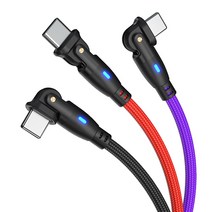 180도 회전 LED 고속충전 데이터전송 케이블, 퍼플, 2M, USB-IOS