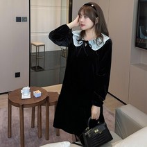 하객원피스 플러스 사이즈 스커트 드레스 새로운 2022 핫 스타일 가을 겨울 지방 mm 외국 스타일 꽃잎 칼라 벨벳 바닥 치마가 얇아 보입니다. 롱