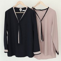 [강물처럼] 빅사이즈사랑해요 C762L302 배색타이쉬폰블라우스 DB (9613977)