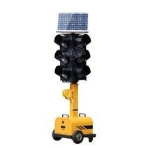 태양열 신호등 4면 공사 현장 교통 유도 신호 경고등, 이동식 태양열 신호등-3라이트