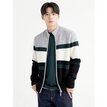 BEAN POLE 라이트 그레이 컬러 블록 풀 집업 카디건