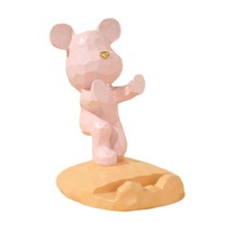 유니버설 곰 조각 휴대 전화 스탠드 동상 브래킷 책상 장식을위한 수제 만화 장난감 홀더 스마트 폰 선물 사무실, 수지, 푸시 팜 핑크