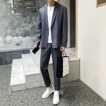 YAPOGI 한국어 스타일 정장 남자 정장 한국어 스타일 느슨한 잘 생긴 영국 스타일 캐주얼 인터넷 연예인 정장 코트 헤어 스타일리스트 투피스 정장 YAPOGI