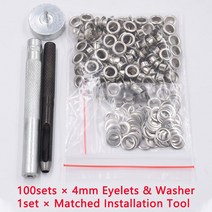 100 SETS 3.5-17MM 금속 EYELETS GROMMETS WITH INSTALLER 다이 펀치 프레스 아일렛 도구 세트 LEATHERCRAFT 의류 신발 커튼, 4mm