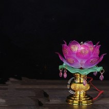 연등 불교 공급 LED 부처님 전조등 연꽃 램프 관음 램프 재산 램프의 신 변경 램프 촛불 램프 플러그인, 작은 황금 연꽃 램프 (단일), Led 전구 (흰색)