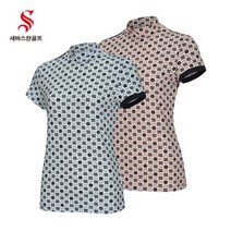 [세바스찬] [골프](국내생산) 23 S/S 여성 전판 프린트 모크넥 반팔 티셔츠 3204, 색상:피치 / 사이즈:95