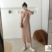 여자원피스 이너 스커트 덮개 크로스 추동 스웨터 코트 미디엄 니트원피스 롱 무릎