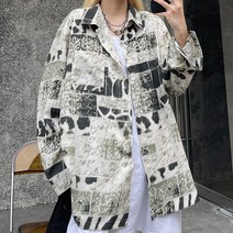 남여셔츠 긴팔 ins 자체제작 나염 셔츠 루즈핏 상의 아우터 커플룩