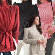 [더루브] 어깨프릴 허리리본 러블리 루즈핏 니트 블라우스