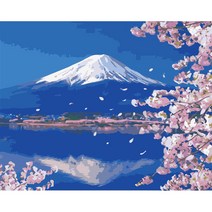 votgl diy 그림그리기 풍경 DIY 명화 그리기 세트 40 x 50 cm 액자 포함, diy 유화그리기 봄풍경, 후지산s151